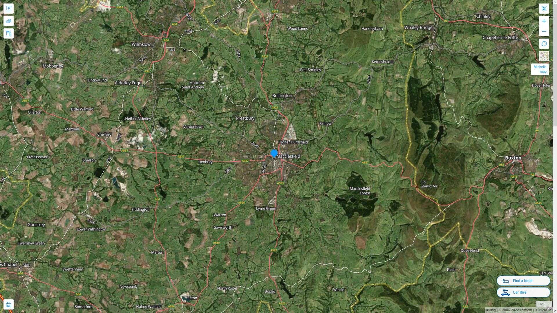 Macclesfield Royaume Uni Autoroute et carte routiere avec vue satellite